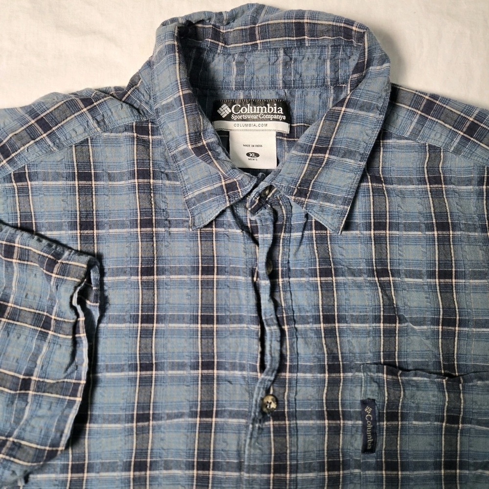 Columbia Shirt  Short Sleeve‎ Button Up Shirt Blue Plaid Size XL Outdoors